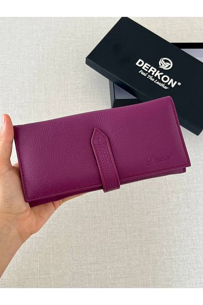 DERKON Genuine Leather Gentle Women's Purple Color Wallet