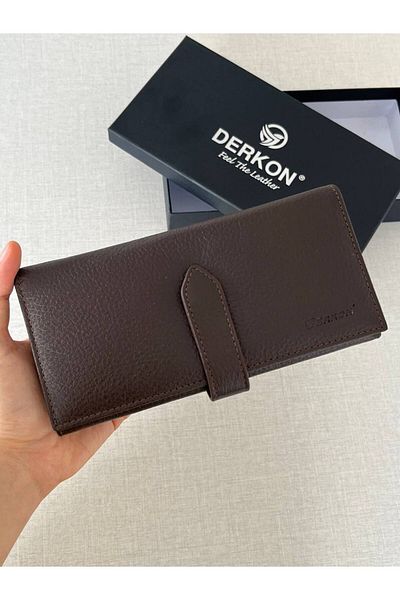 DERKON Genuine Leather Gentle Women's Wallet Brown