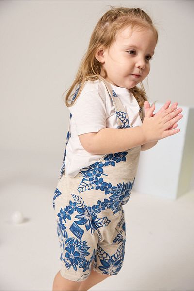 Verte Vallée GRAY FLOWER PATTERNED UNISEX BABY SALOPET