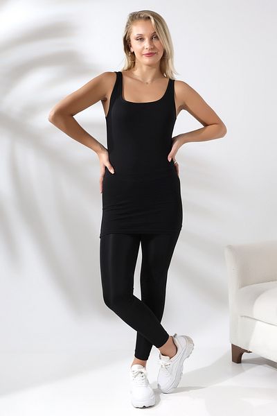 Endies Women's Long Basic Cotton Flexible Undershirt with Cot 19055 BLACK