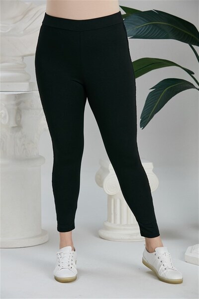 RMG Yanları Nakış Detaylı Siyah Büyük Beden Tayt11