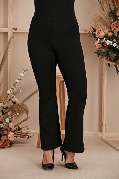 RMG İspanyol Paça Büyük Beden Siyah Tayt