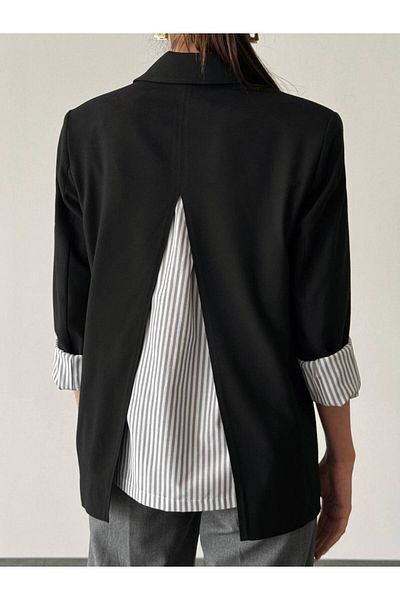 Cardella Blazer negru cu detaliu din poplin pe spate și mânecă