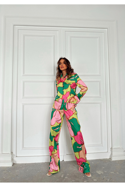 BANG SHOPPING Women's Pink Green Floral Top and Bottom Set