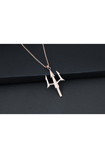 CHARMORA 925 Ayar Gümüş Rose Gold Kaplama Poseidon'un Üç Dişli Mızrak Kolyesi