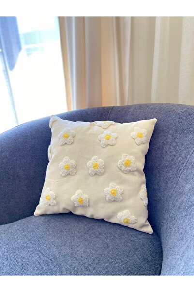 Les Passent 42*42 см Ленена възглавница с перфорация - мотив с маргаритки, из...
