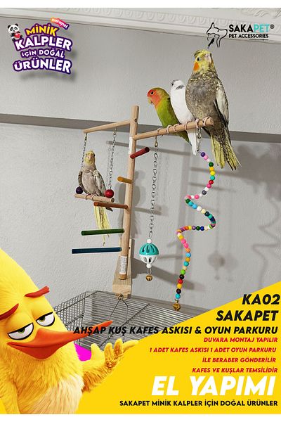 SAKAPET Wooden Decorative Bird Cage and Play Track Hanger