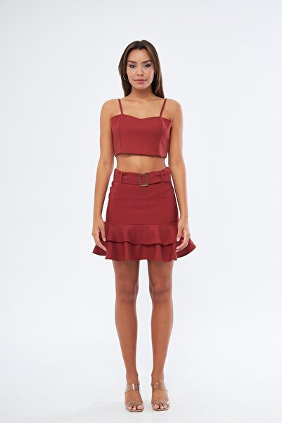 SELAZRA Laura Straplez Crop Boy Regular Fit Kiremit Renk Kadın Bluz
