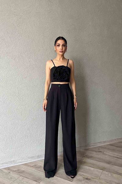 Seda Yalçın Atelier Pantaloni Palazzo negri cu pliuri duble