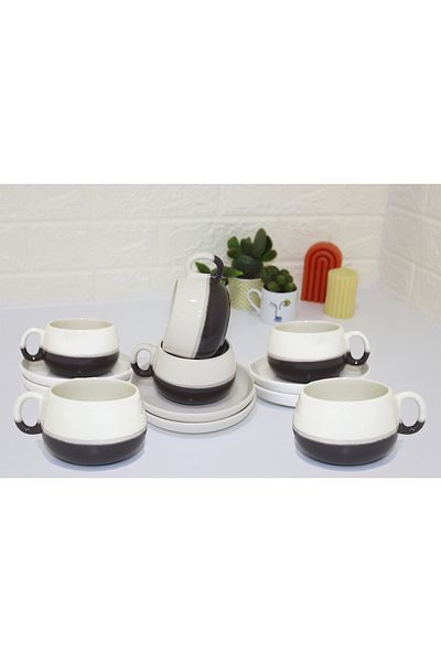 COOKCASE مجموعة من 6 أكواب بلون أنثراسايت - قهوة تركية إسبرسو مصنوعة يدويًا