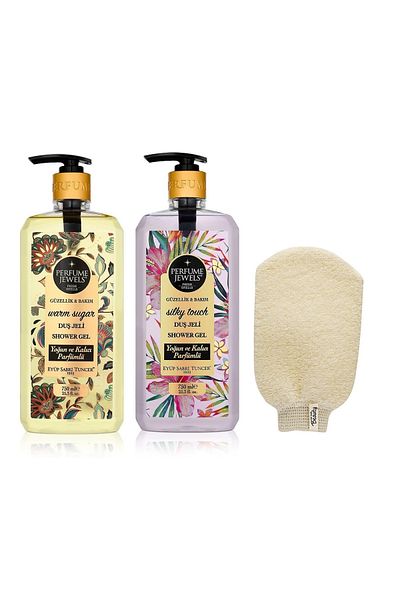 Eyüp Sabri Tuncer Gluten Free Warm Sugar and Silky Touch Shower Gels 750 ml 2pcs+Bath Pouch gift,