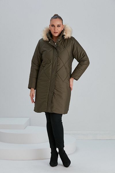 RMG Plus Size Khaki Long Quilted Coat
