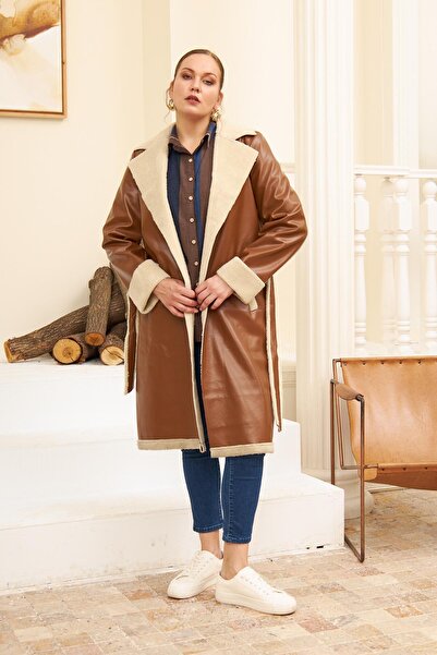 RMG İçi Kıvırcık Dışı Deri Büyük Beden Taba Kaban