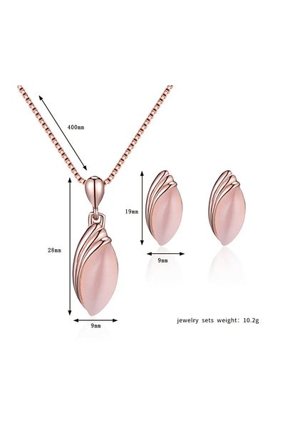 Takıtolia Modern Design - Almond Rose Gold Crystal Stone Gift Necklace and Earring Set