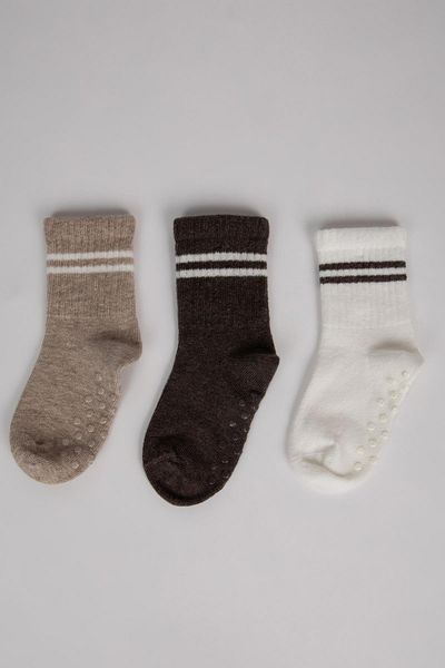 DeFacto Set of 3 Cotton Long Socks for Baby Boy - C4271a5ns