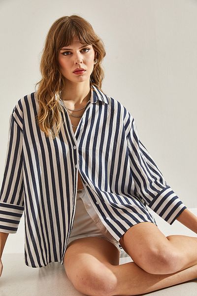 Bianco Lucci Striped Oversize Women's Shirt - Cotton Viscose60251131