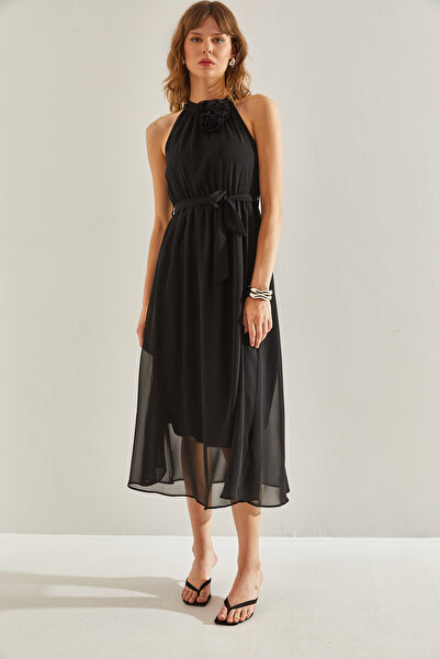 Bianco Lucci Mobilní dámské šifonové šaty s květinovým vzorem – elastický pas, doplňky60251137