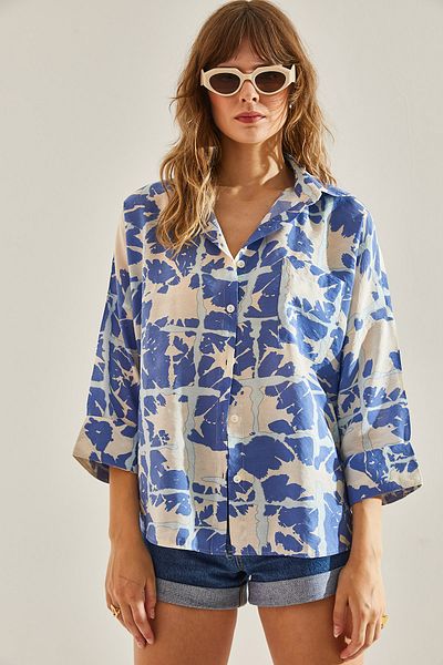 Bianco Lucci Cămașă de damă oversize din viscoză cu model - un singur buzunar60251142