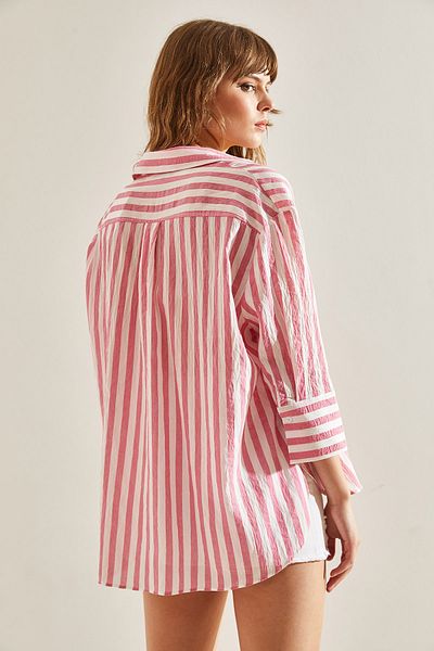 Bianco Lucci Striped Oversize Women's Shirt - Cotton Viscose60251131