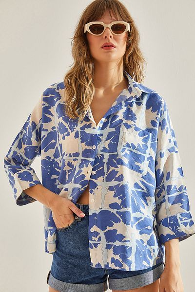Bianco Lucci Cămașă de damă oversize din viscoză cu model - un singur buzunar60251142