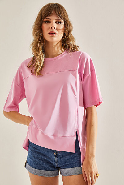 Bianco Lucci Crew Neck Oversize Women's T-Shirt - Stitching Detail60251111