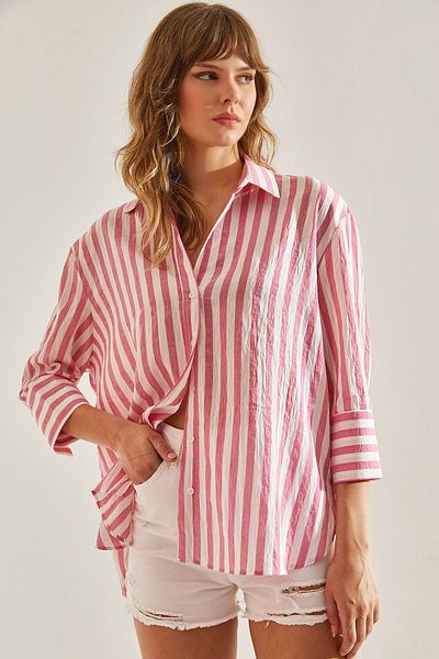 Bianco Lucci Striped Oversize Women's Shirt - Cotton Viscose60251131