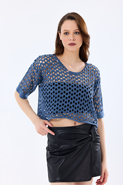 Get Crazy Fileli Delikli crop kazak