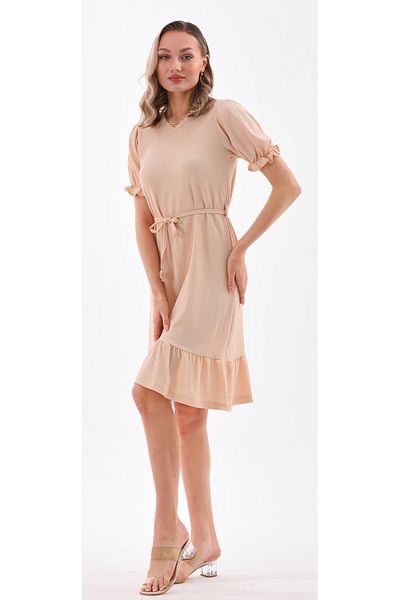 DEVRİMAY TEKSTİL Rochie de vară pentru femei, cu mâneci cu bule, cu decolteu în V, crem