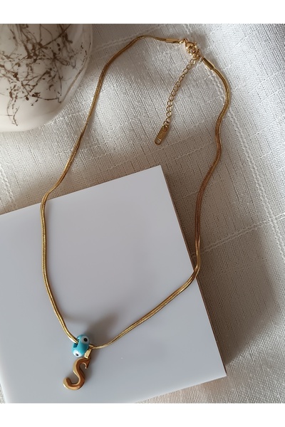 La fee aksesuar S - Çelik Harf Kolye Nazar Boncuklu