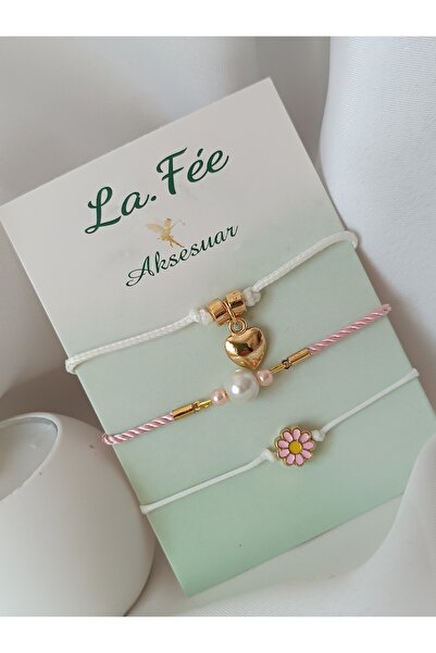 La fee aksesuar نمط زهرة اللؤلؤ على شكل قلب - مجموعة من 3 أساور