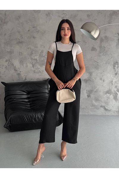 MsLena Butik Black Aerobin Fabric - Tie-Up Strap Maternity Jumpsuit Noa270-1380