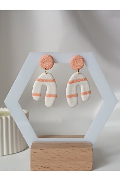 La fee aksesuar أقراط بوليمر كلاي مخططة بلون السلمون الناعم - تصميم متدلي أسا...