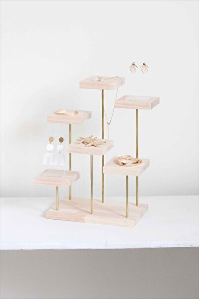 Tiydem Wooden Jewelry display Stand, 6-tier display catwalk, Earring ring dis...