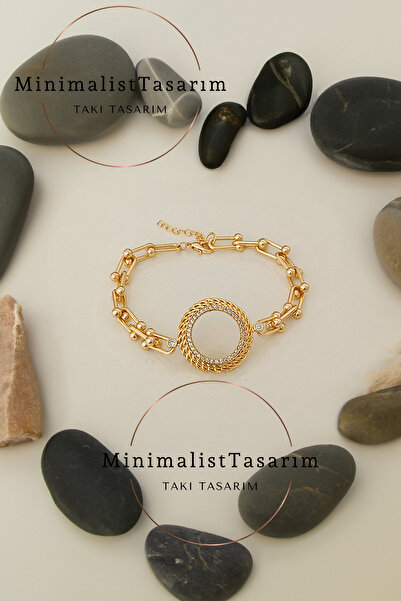 MinimalistTasarım Çelik çeyrek altın takılan bileklik, Çeyrek bileklik, Çeyrekli takılan bileklik, bileklik