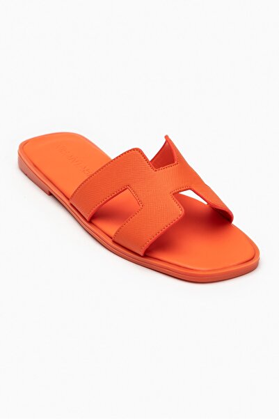 NİŞANTAŞI SHOES Shane Orange Matte Flat Sole Women's Slippers