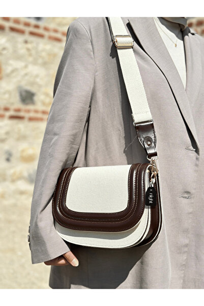 Night حقيبة يد وكتف نسائية من الكتان موديل فيونا - بني مر