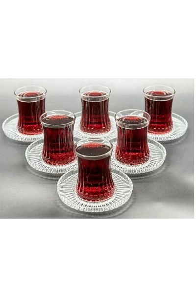 Paşabahçe طقم طقم شاي إليسيا 12 قطعة 6 كوب شاي 6 كوب مستورد