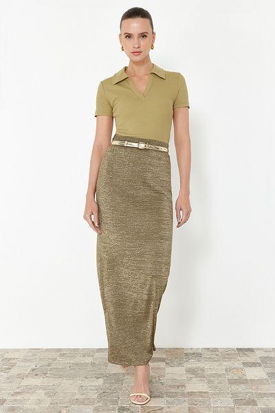 Trendyol Collection Glitzernder Khaki Maxirock - TWOSS24ET00232