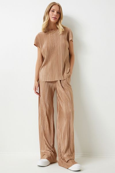 Happiness İstanbul Comfortable Pleated Blouse and Trousers Women's Set - MC00283