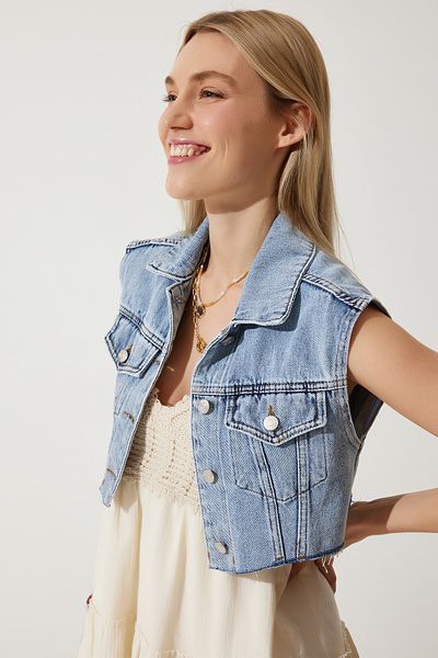 Happiness İstanbul Női Ice Blue Crop farmer mellény RV00115