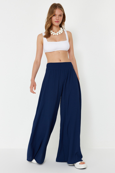 Trendyol Collection Navy Blue Woven Gipe Detailed Beach Pants Tbess24Pl00008