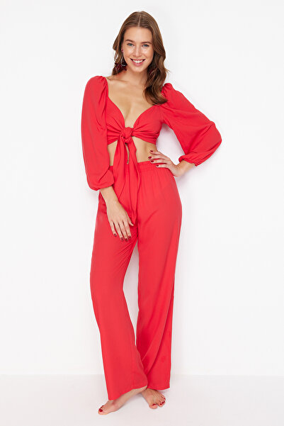 Trendyol Collection Red Woven Lace up Blouse and Pants Set - Tbess23Au00072