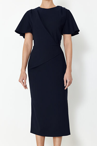 Trendyol Collection Námořnická modř rovného střihu tkané midi šaty TWOSS24EL00713