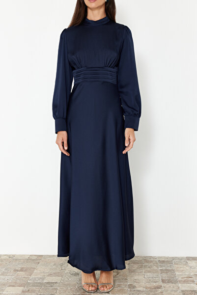 Trendyol Modest Sötétkék szatén szőtt estélyi ruha/hálóruha TCTSS24DB00055