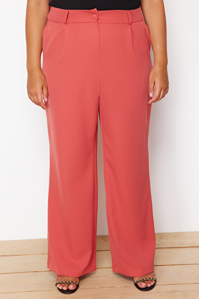 Trendyol Curve High Waist Wide Leg Pleated Trousers - Dusty Rose Woven TBBSS24AR00019