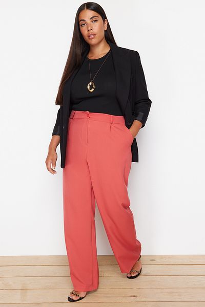 Trendyol Curve High Waist Wide Leg Pleated Trousers - Dusty Rose Woven TBBSS24AR00019