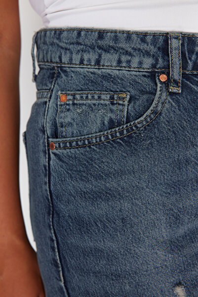 Trendyol Curve Modré džíny se širokými nohavicemi s vysokým pasem - TBBSS24CJ00057