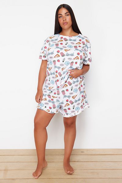 Trendyol Curve Multicolor Printed Knitted Pajamas Set TBBSS24AI00110
