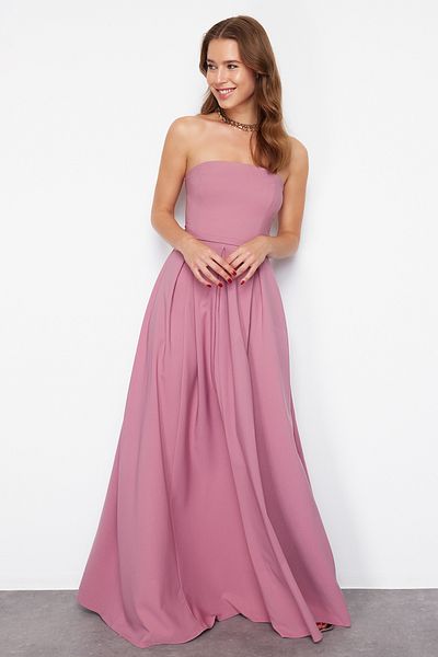 Trendyol Collection Pánt nélküli rózsa szárított A-kivágású hosszú estélyi ruha - TPRSS24AE00180