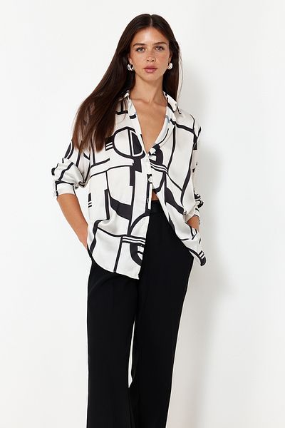 Trendyol Collection Сатин з візерунком екрю Gomlek TWOSS24GO00213 TWOSS24GO00213
